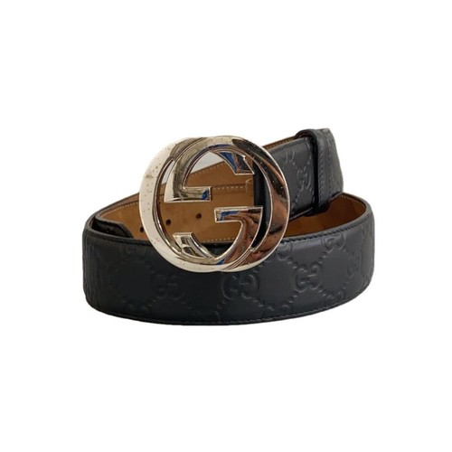 Used GUCCI◆Belt/Leather/BLK/Men's