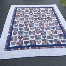 Vintage Handmade Patchwork Quilt 108 x 92 in Appliqu Hearts 9 Patch Quilt