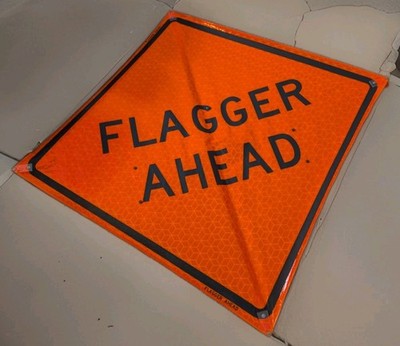Bone Safety Flagger Ahead Symbol Temporary Work Zone Sign 48in NCHRP-350 