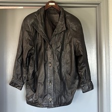 Vintage Jacqueline Ferrar Leather Button Front Jacket Long Sleeves Lined sz 10