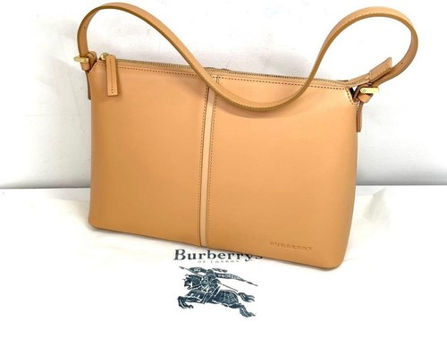 BURBERRY One Shoulder Bag Leather Beige Nova Check Lining Handbag Vintage Purse