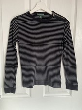 Top camicia donna RALPH LAUREN taglia XS righe ecopelle scamosciata toppa gomito zip spalla