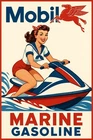 Hi Gloss! Mobil Marine  Gasoline With Pinup Girl Vintage Style Metal Sign