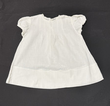 1950s Vintage Baby Dress White Cotton Batiste Pintuck Bodice Embroidered Hem