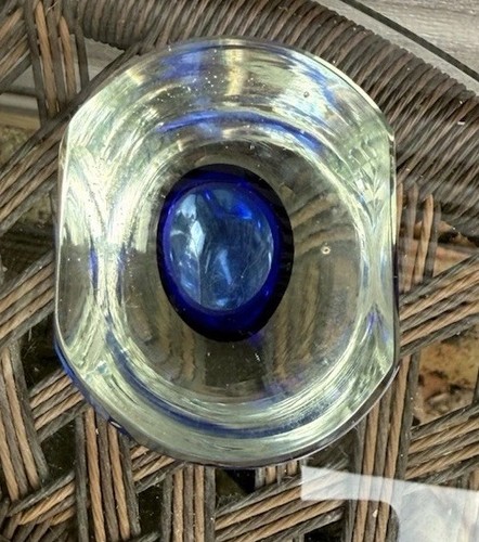 Vaso MidCentury moderno Murano Sommerso mandruzzato vetro artistico blu chiaro bocciolo - Foto 6 di 11