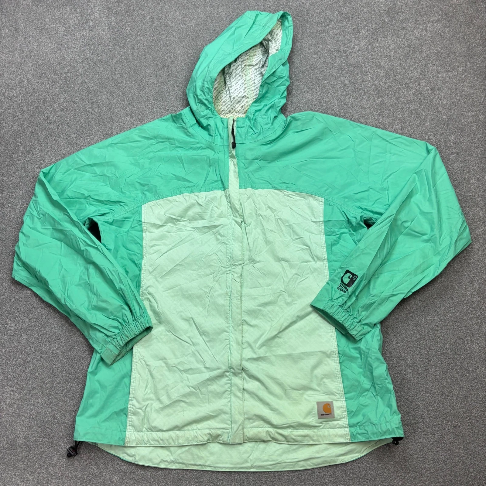 Carhartt Jacket Womens Medium Green Storm Defender Windbreaker Rain Hood Lady*