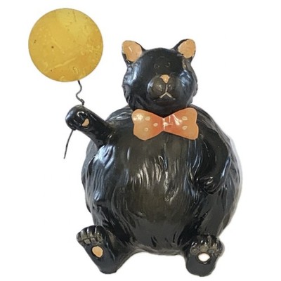 Vintage Halloween Primitive Style Fat Black Cat Holding Moon Balloon Figurine 5 