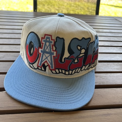 Houston Oilers Double Graffiti TOW Custom Snapback Hat Cap Cream Dome Two Tone - Picture 9 of 13