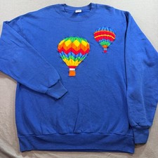 Jerzees Sweatshirt Mens XL Blue Hot Air Balloon Vintage 90s Made in USA EUC