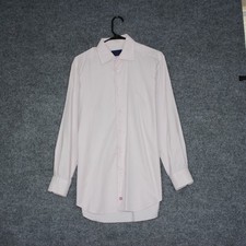 David Donahue Pink Long Sleeve Dress Shirt Mens Cotton Trim Fit Size 16.5 32