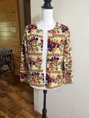VTG Design Options by Philip & Jane Gordon Fall Cardigan Sz S Leaves Acorns
