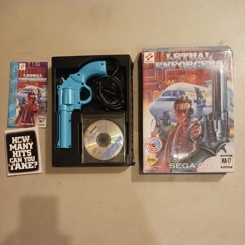 Konami Lethal Enforcers Sega CD Shooter Light Gun,Manual, poster in box CIB 1993