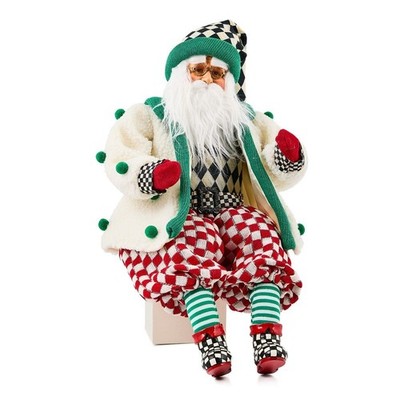 Brand New Mackenzie Childs Check It Out Jovial Fabric Santa