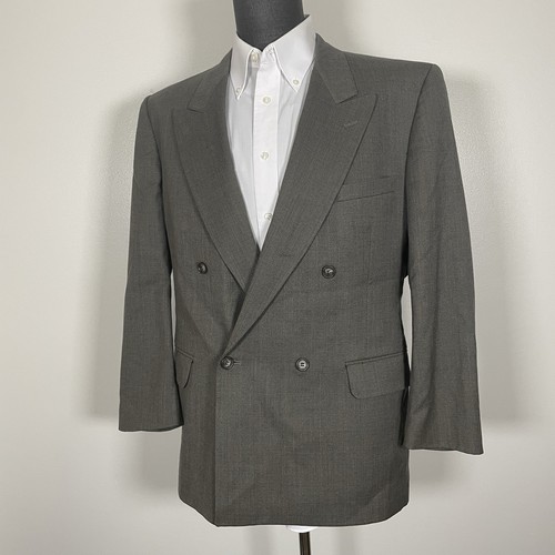Evan Picone USA Made Sport Coat Mens 40R Green Plaid Wool Double Breasted Peak - Picture 3 of 11