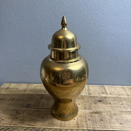 Vintage Large Brass Lidded Urn Ginger Jar 14" Tall Made In India - Picture 6 of 13