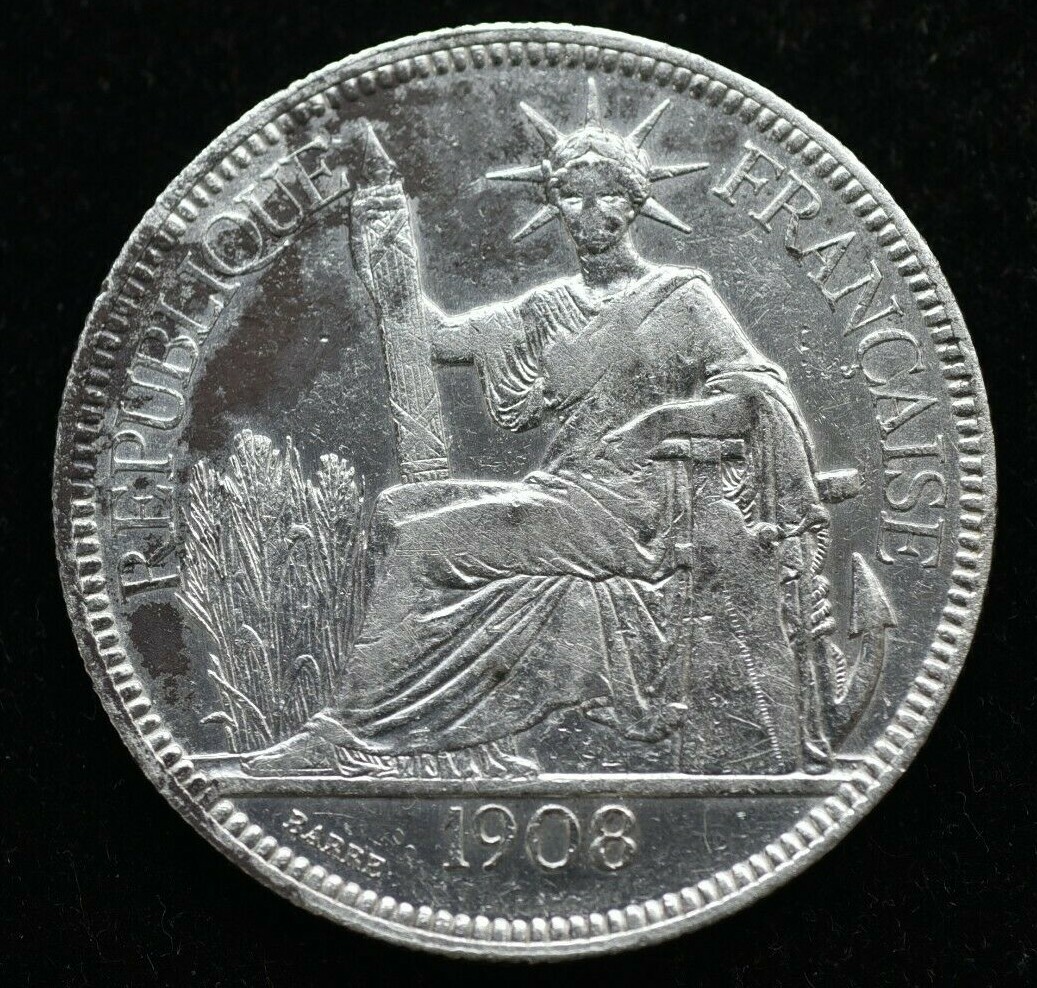 1908 - INDO-CHINA PIASTRE DE COMMERCE SILVER COIN - GREAT
