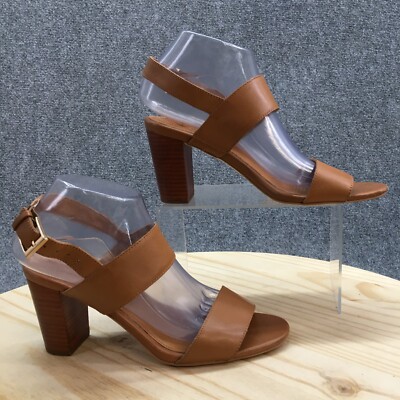 Corso Como Heels Womens 7.5 M Slingback Brown Leather Buckle Block Heels Casual