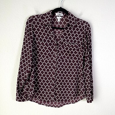 Express Portofino Shirt Womens Small Petite Slim Fit Top Roll Tab Sleeve Blouse