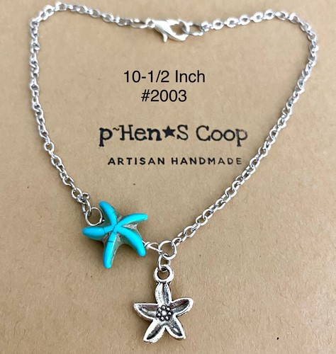 Anklet Starfish Howlite & Starfish Charm 10.5 Inch Artisan Handmade USA 2003 - Picture 2 of 2