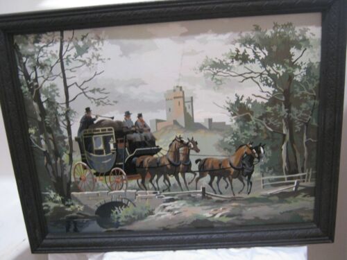 CAVALLO CARROZZA REALE vintage anni 60 incorniciato castello pbn dipinto per numero - Foto 2 di 20