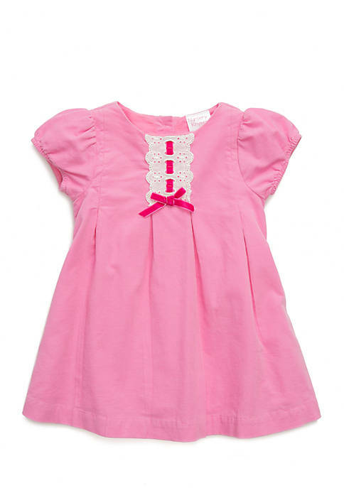 NWT Nursery Rhyme Baby Girls Pink Short Sleeve Corduroy Lace Dress 18 Months