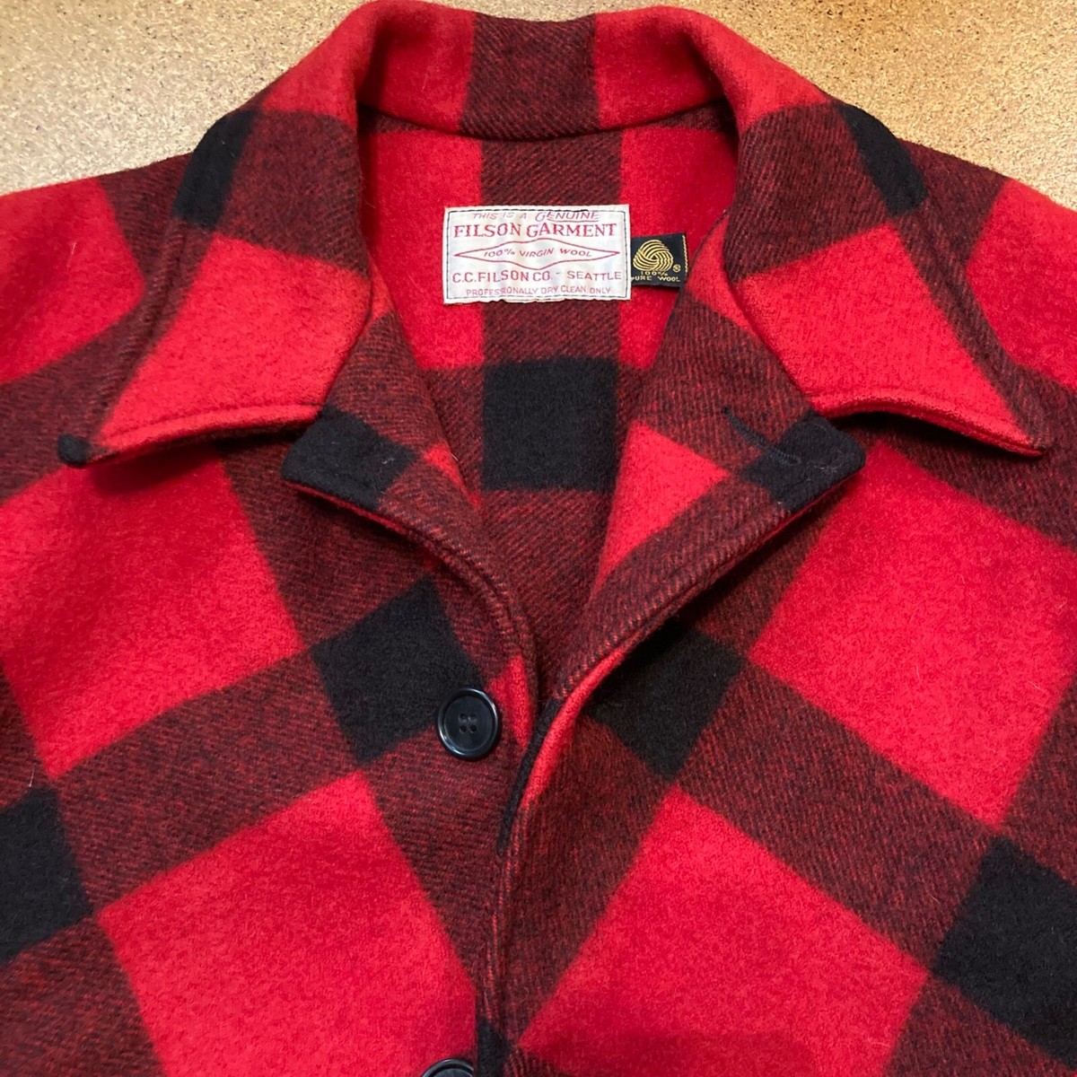 80s~90s USA製 FILSON wool hunting coat Filson Double Mackinaw Cruiser Coat Sz 46 Red Buffalo Plaid