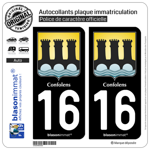 2 Stickers autocollant plaque immatriculation 16 Confolens - Armoiries - Picture 2 of 9