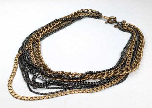 J. Crew Chunky Multi Chain Bronze Gunmetal Tone Heavy Statement Necklace 23" - Picture 4 of 6