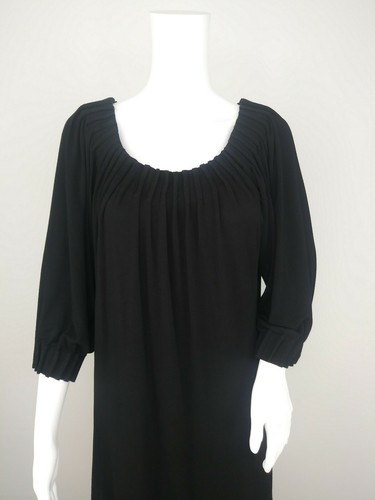 Lynn Ritchie dress medium black stretch knee length shift pleated 3/4 sleeve - Picture 2 of 10
