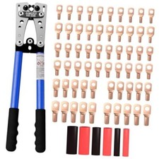 Battery Cable Lug Crimping Tool Kit for AWG 8-1/0 Crimper, 60pcs wire lugs