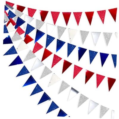 Quasimoon Triangle Flaggen-Banner Aus Papier – Rot-weiß-blaue 4th Of July Deko, 11 Fuß Lang, Für Partys & Feiern