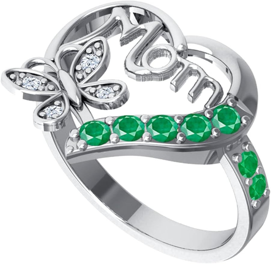 Green Emerald 0.39 Ct round 925 Sterling Silver Heart Rings for Women | Hypoalle