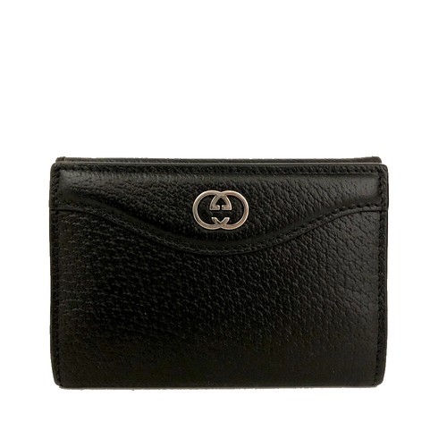 Unused GUCCI Interlocking G Leather Card Case Black/8BD0945