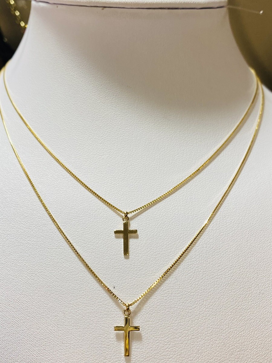K18 REAL Japan Fine Gold 1 Pc. two Layer Cross Necklace 16” 40cm