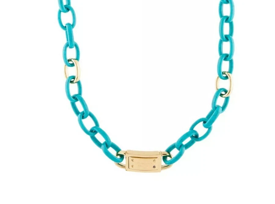 Collar Michael Kors Turquesa Azul Resina Lucita Eslabones Ovalados 40 pulgadas Foto 4 de 4