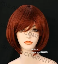 Straight Full Wig Copper Red Bob short w Blunt bangs and tapered back 130 WBVE