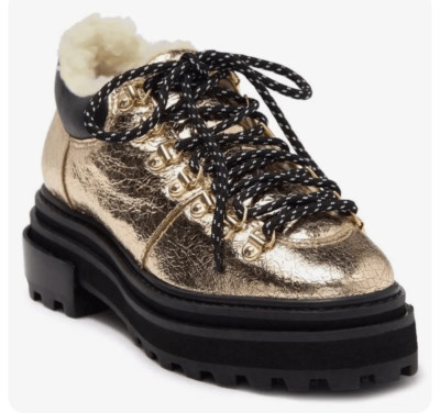SCHUTZ Shoes Womens Size 5B Boots Shearling Lace Up Hiker Booties Gold Leather