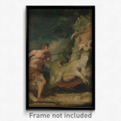 John Hamilton Mortimer - Man attacking a monster Print 11x17 Art Poster
