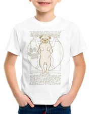 T-shirt bambino carlino vitruviano gabbiani razza cane cucciolo carlino pug da vinci