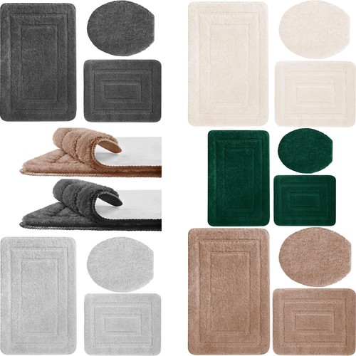 3 Tlg Badematte Badteppich Badvorleger Rutschfeste Grau Graphit Braun Grün Beige - Bild 1 von 15