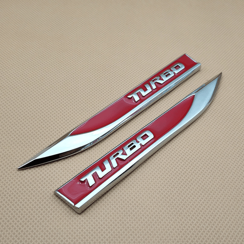 Pair Metal Silver & Red TURBO Auto Badge Side Wing Fender Car Emblem 3D Sticker - Bild 4 von 5