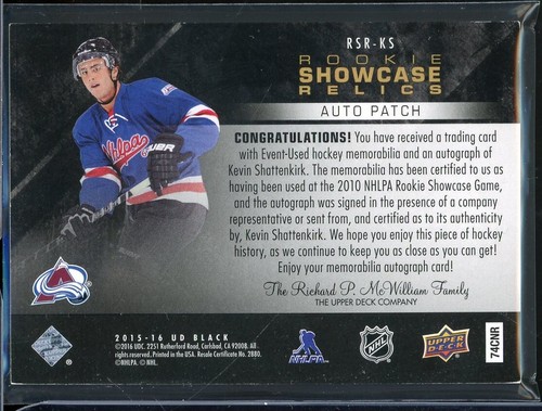 2015-16 UD Black Showcase Auto Relics Patch Silver Spectrum #KS K. Shattenkirk - Picture 2 of 2