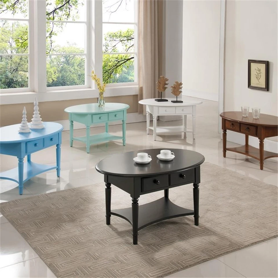 Mesa de centro Leick Coastal Notions ovalada de madera con 1 cajón con estante en blanco orquídea Foto 4 de 4