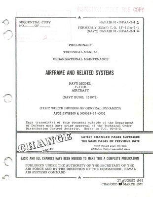 F-111B ''Aardvark'' 1970 Airframes & Related Systems Maint Flight Manual - CD