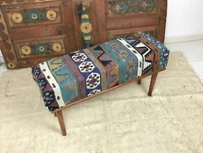 Handmade Kilim Upholstered Ottoman Footstool Piano Entryway Bedroom Bench