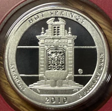 2010 S SILVER PROOF HOT SPRINGS NATIONAL PARK QUARTER 90% SILVER - SHIPS FREE