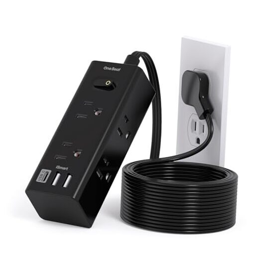 10Ft Extension Cord with Multiple Outlets, Flat Plug Power Strip 10FT Black-image