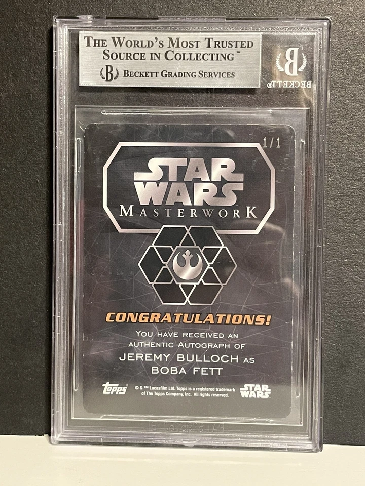 Jeremy Bulloch Fett 2016 Topps Star Wars Masterwork Autograph Card 1/1 Plate BAS - Image 2 of 2