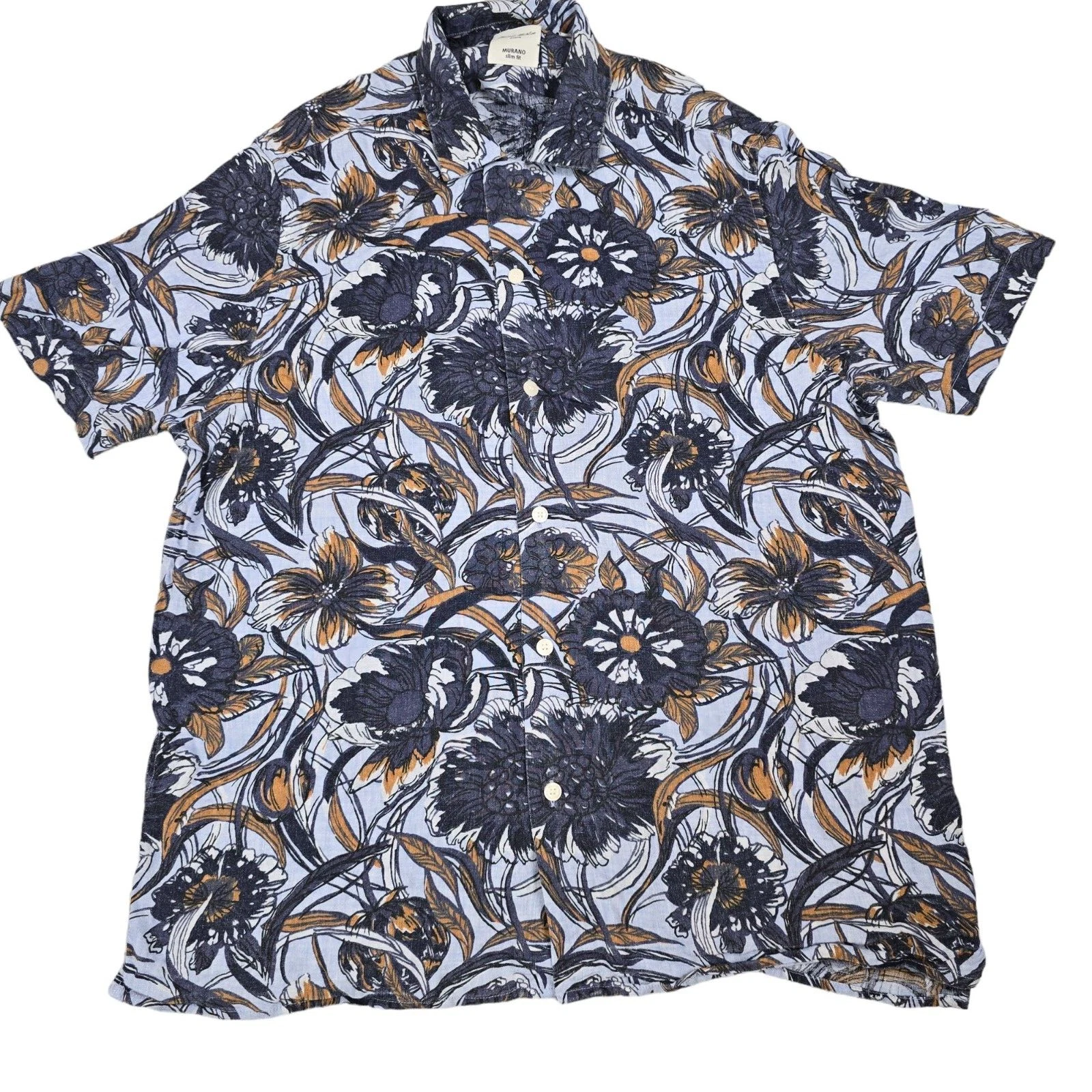 Baird McNutt Linen Shirt Mens Large Murano Slim Fit Short Sleeve Floral Tropical