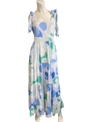 EMILY MCCARTHY Women's Bow Midi Dress Spring Blue Green White Small
